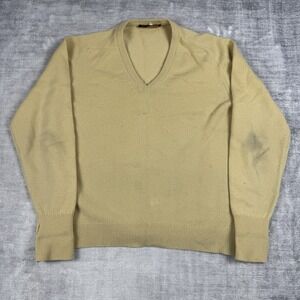 Vtg Pringle of Scotland Sweater Mens 40 Cream 80s Lambswool V Neck Golf Grandpa